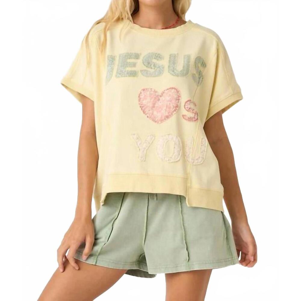 NEW MITTOSHOP jesus loves you patchwork oversized top in yellow